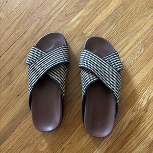 Rothy's Black and Tan Crisscross Slides